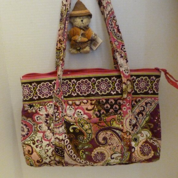 Vera Bradley Tote Bag Made in USA In "Very Berry Paisley" Pattern 13" x 9" x 4" - Picture 1 of 9